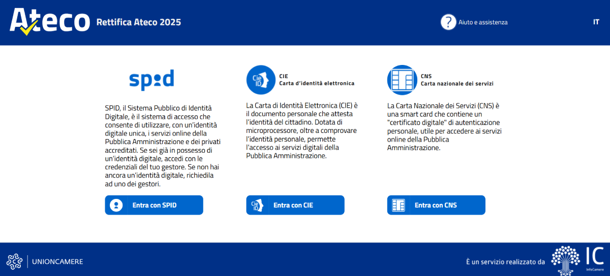 login rettifica codice ateco 2025