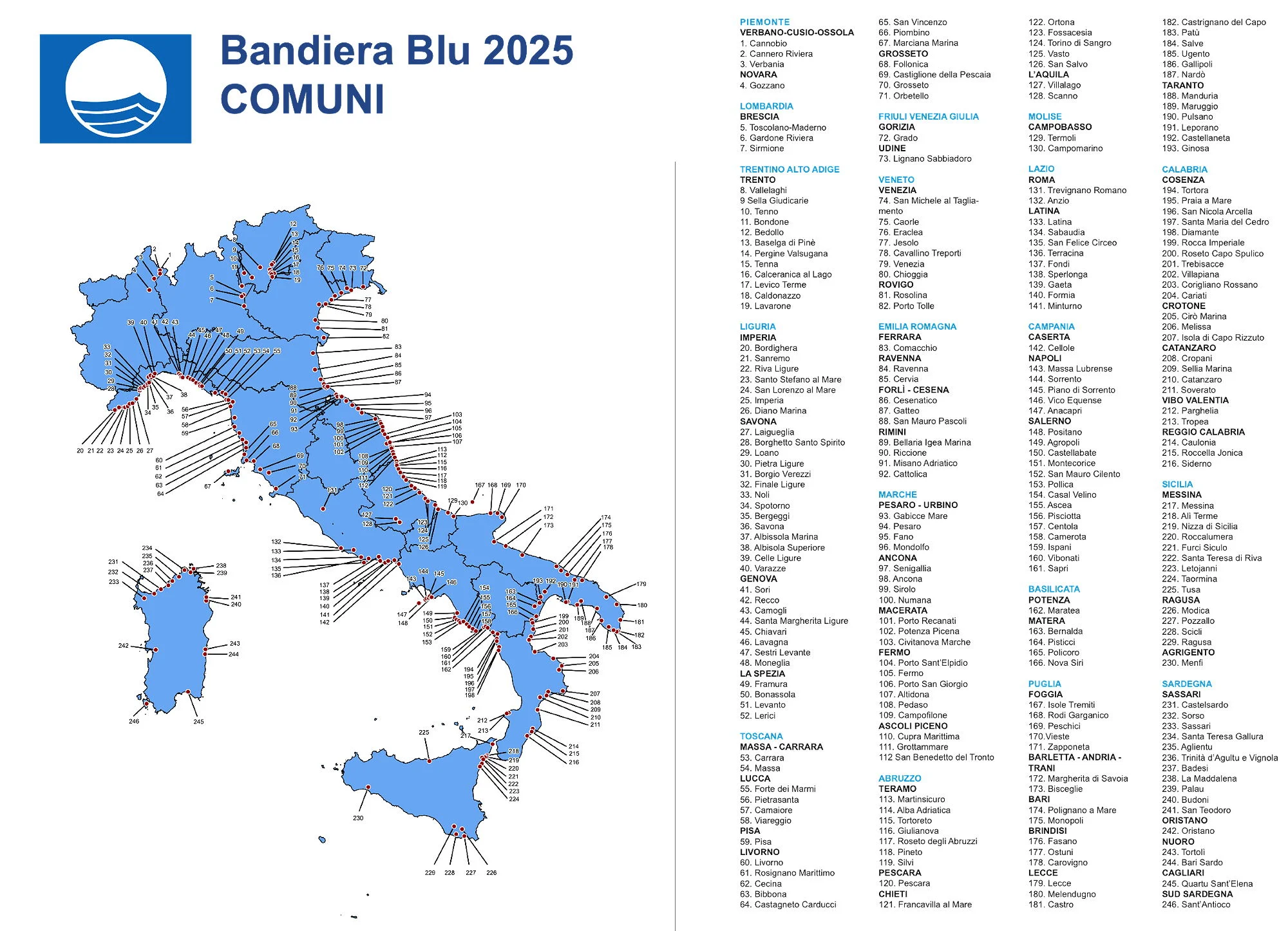 mappa bandiere blu 2025
