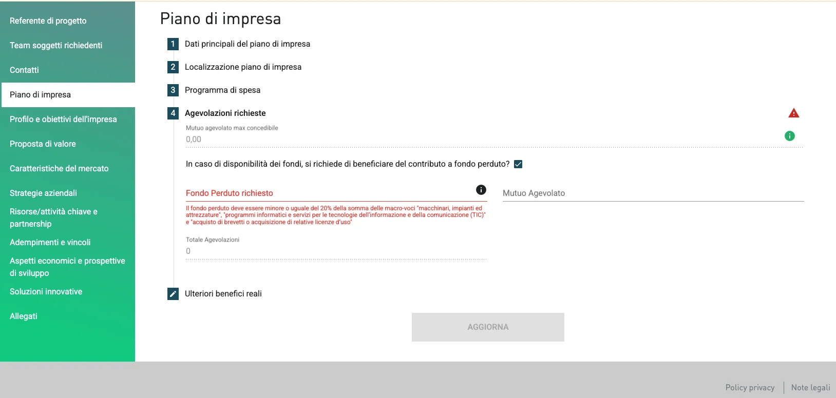 on invitalia piano impresa agevolazioni richieste