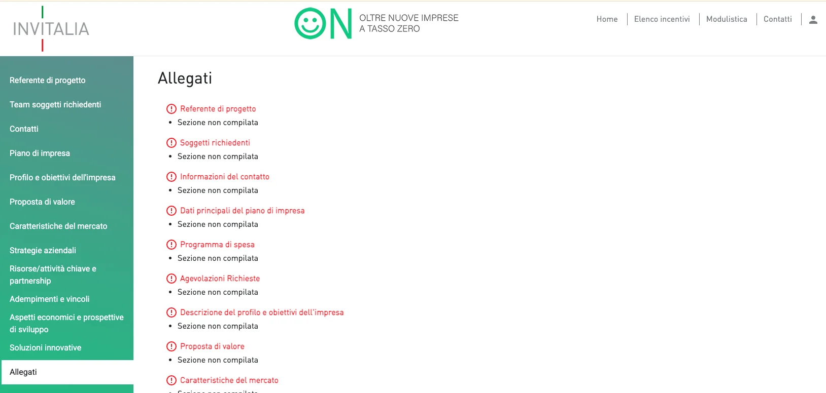 on invitalia piano impresa allegati