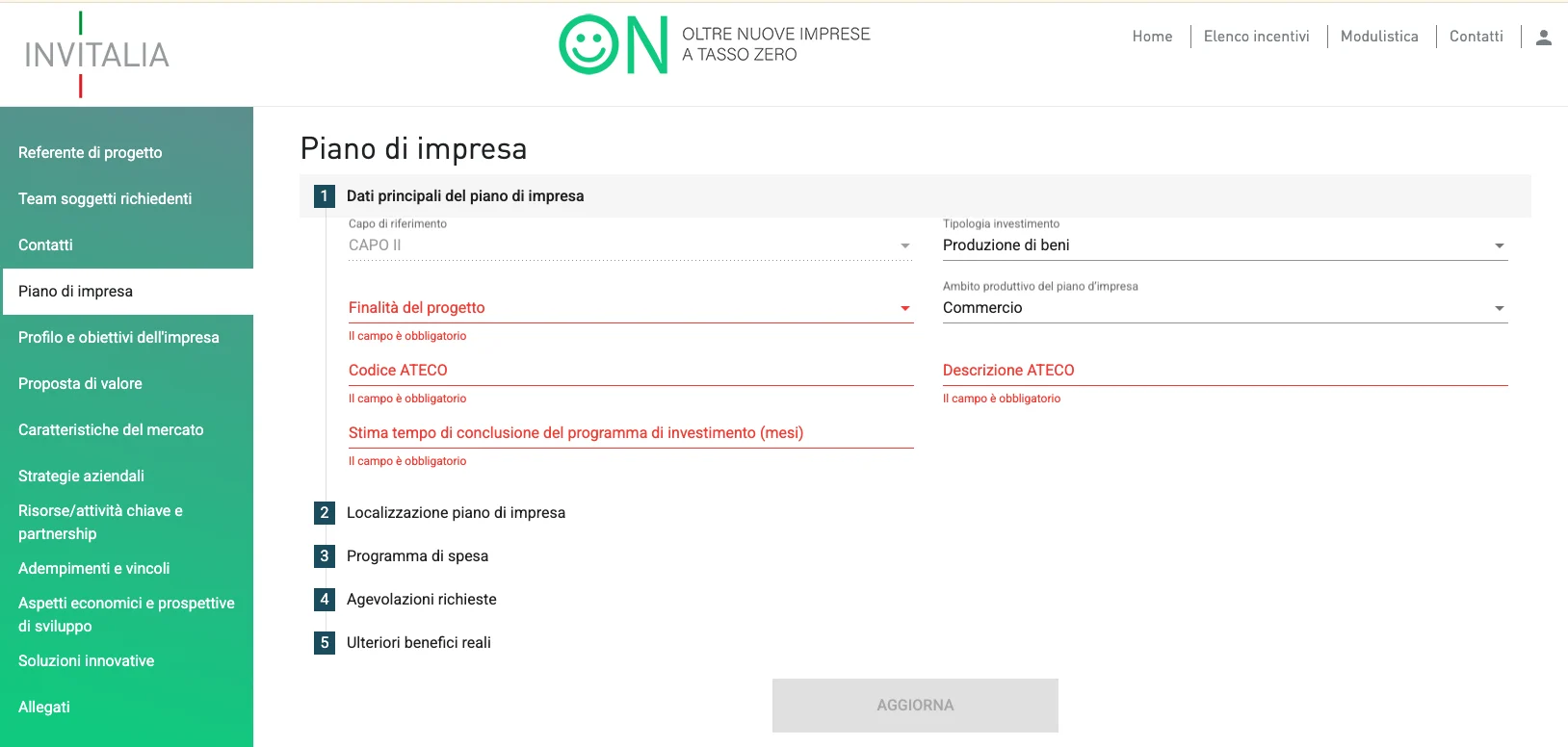 on invitalia piano impresa