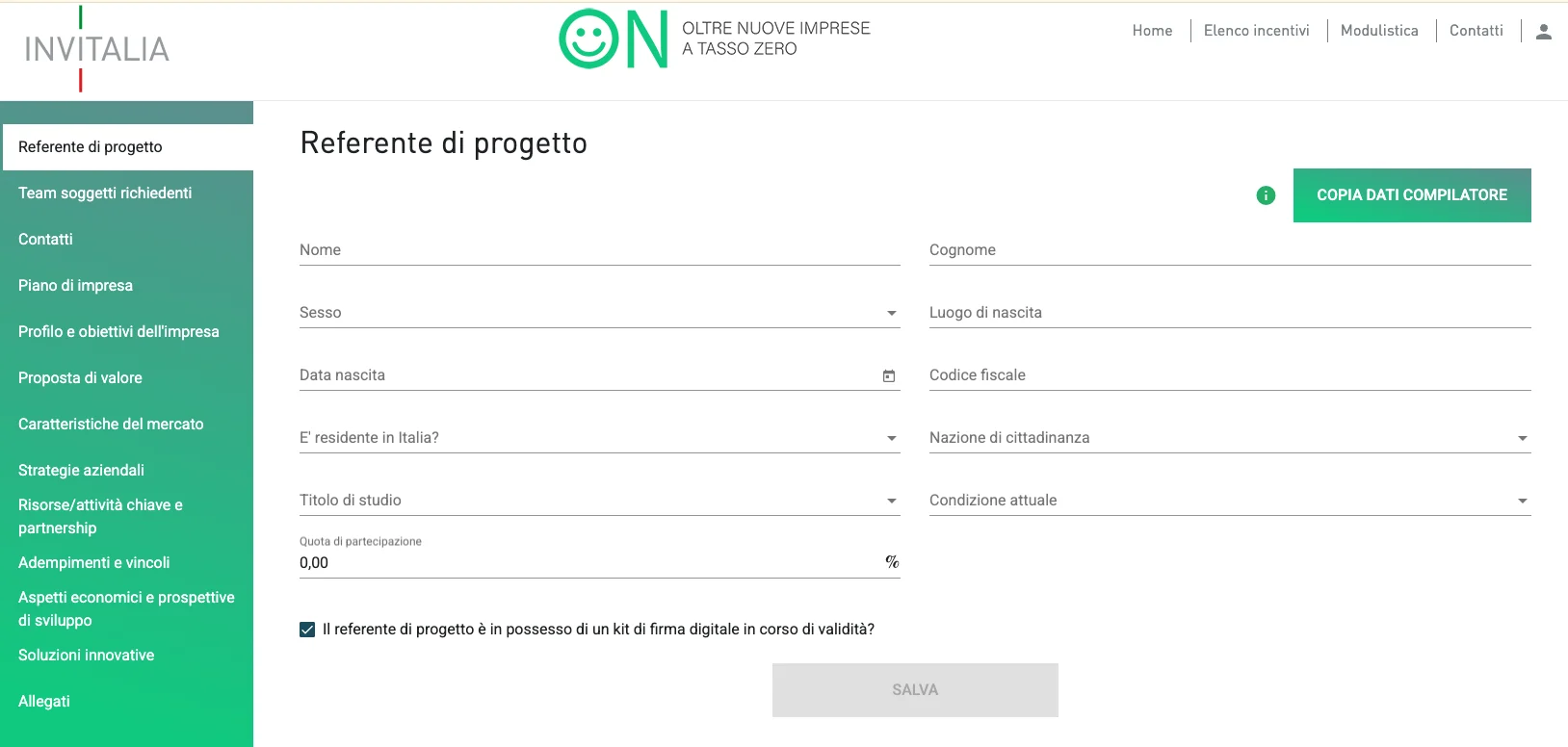 on invitalia referente progetto