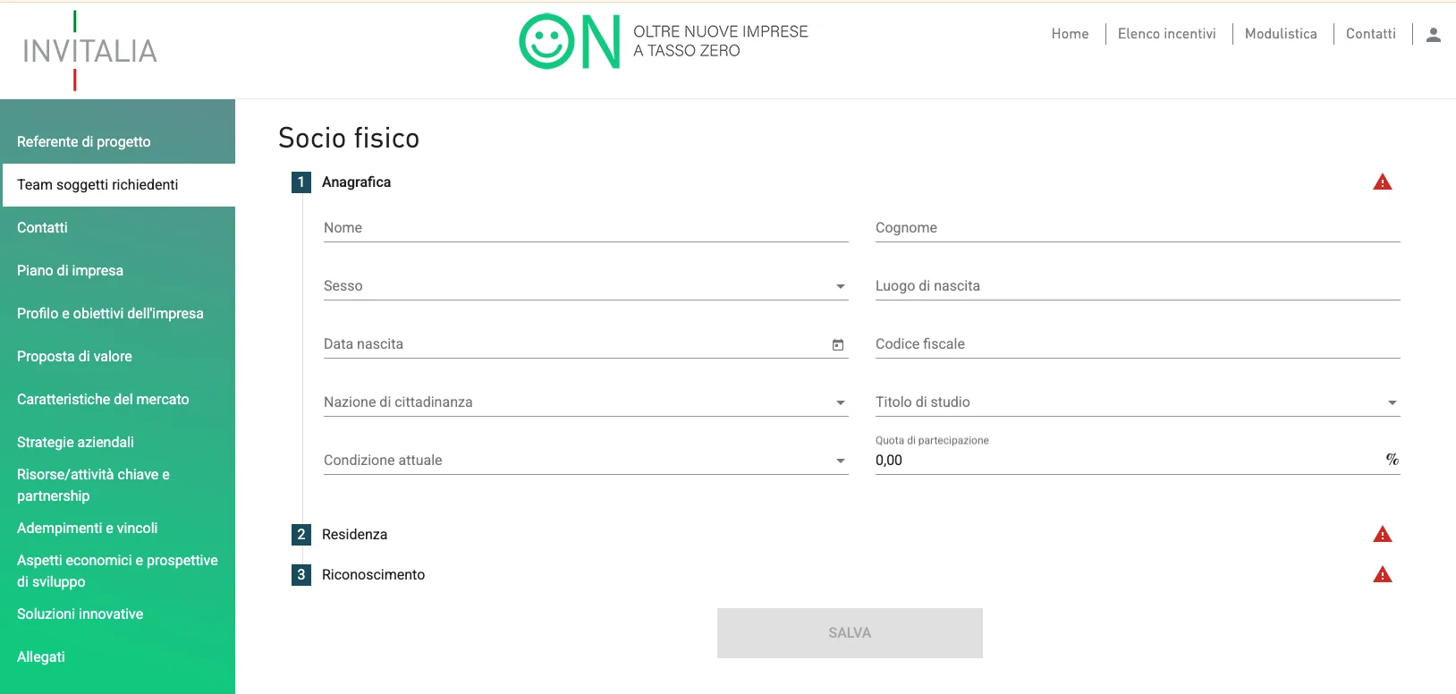 on invitalia socio fisico