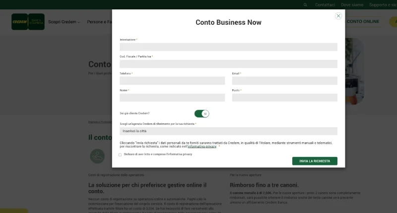 apertura conto credem business